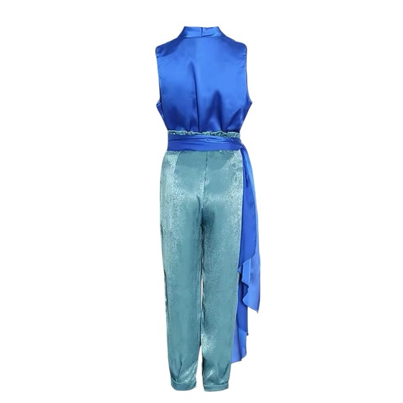 Silk Blue Teal Draping Top & Pant Set - Picture 10 of 12